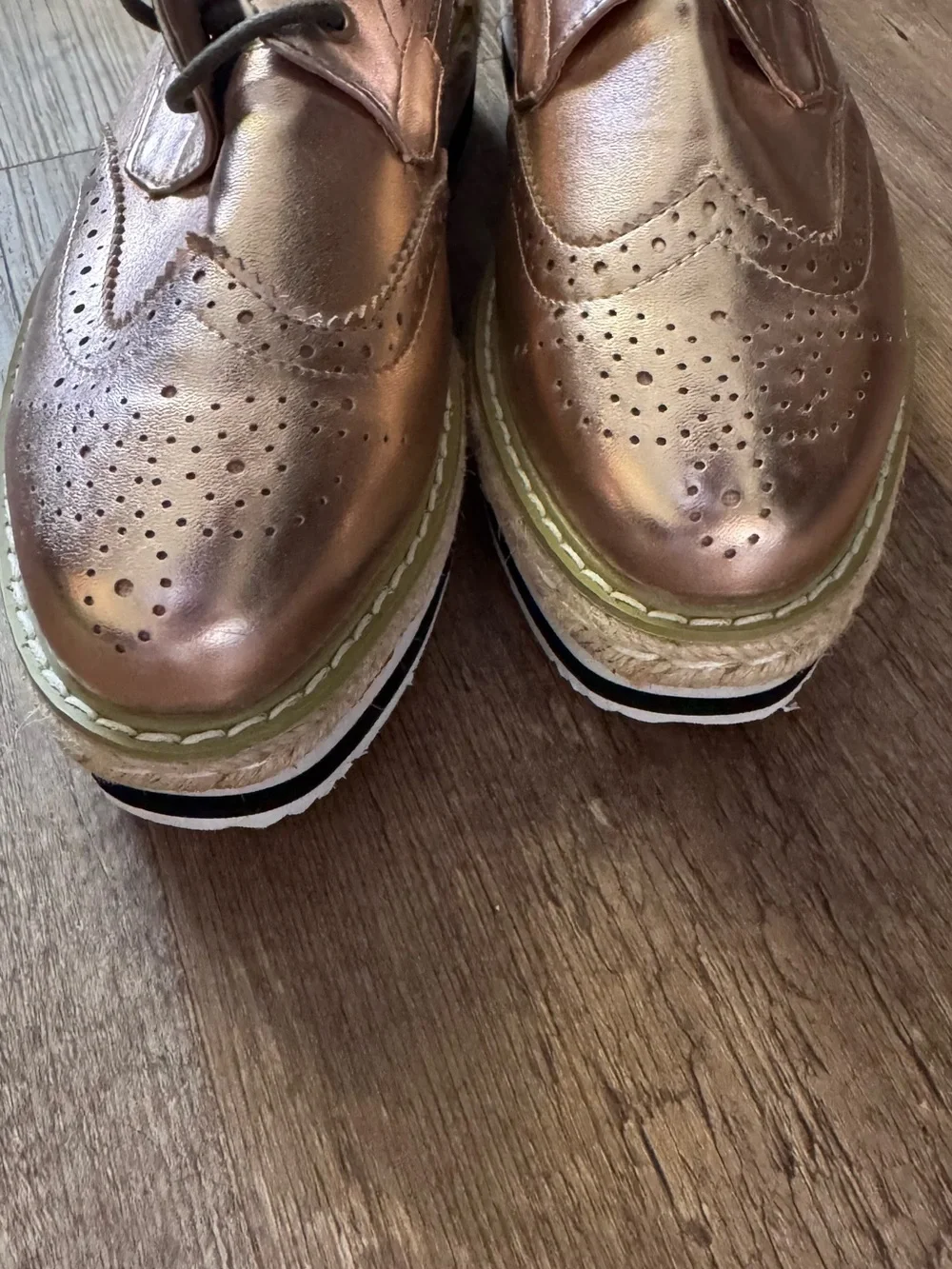 Women's Rose Gold Wingtip Platform Oxfords
